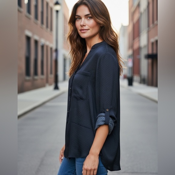 Zara Tops - Zara Navy blouse with blue dots xs #business casual